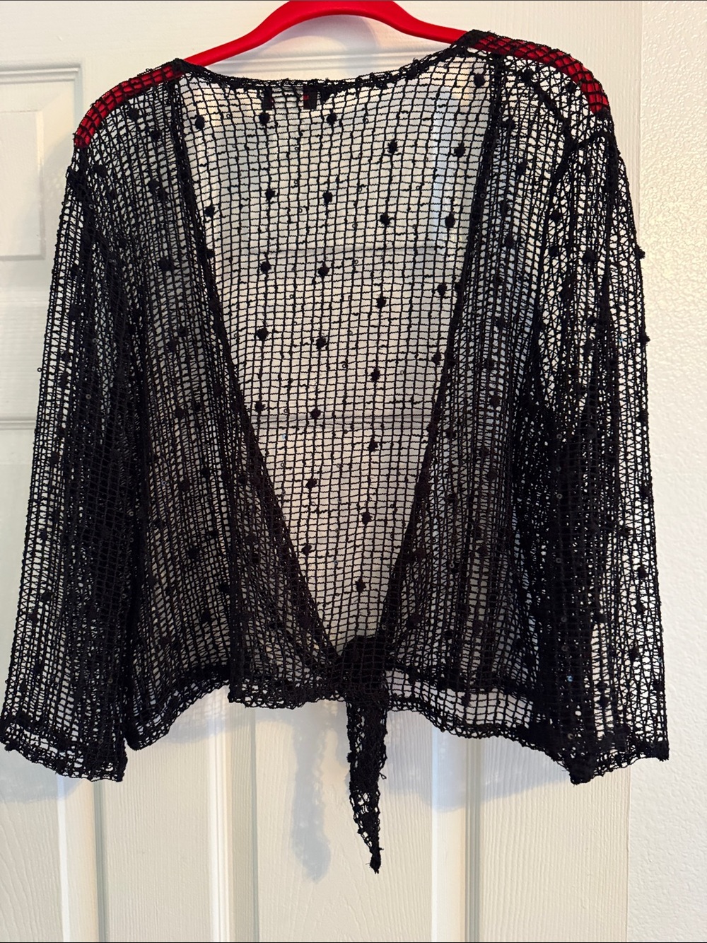 Veja Sheer Black Open-Knit Tie-Front Shrug - Picture 6 of 6